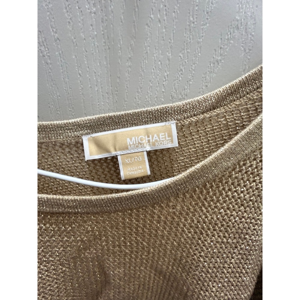 Michael Michael Kors XL Gold Metallic Open Knit Sweater Lightweight Shimmer Top - Picture 3 of 6
